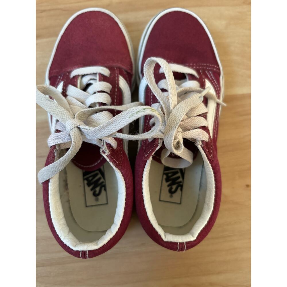 VANS Lace up Shoes Kids 13.5 Maroon Suede Canvas Classic Low Skateboarding $55